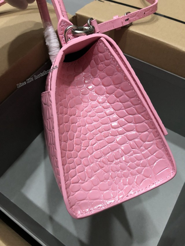 Balenciaga專櫃爆款大號手提女包 巴黎世家升級版鱷魚新粉色銀扣Hourglass沙漏包 fyj1652